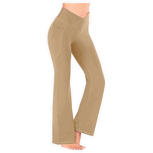Generic Yoga Leggings Pants for Women V Crossover High Waist Tummy Control Bootleg Pants Skinny Workout Stretch Flared Pants