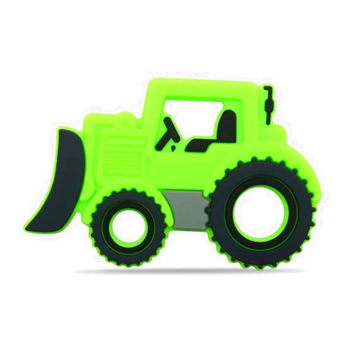 AmazingM Car Series Baby Teething Toys,Food Grade Silicone Chew Teether for 3 Months+ Infant Boy and Girl,Toddler Sensory Chewing Teether,BPA Free. (Bulldozer, Green)
