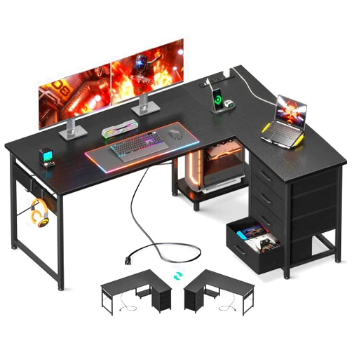 AODK L Shaped Gaming Desk with 4 Drawers, 53