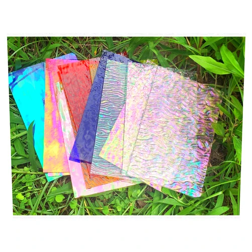 Lanyani 12 Sheets Iridescent Stained Glass Sheets, Cathedral Art Glass Packs for Mosaic Work Craft, Assorted Clear+Opaque+Colored Transparent