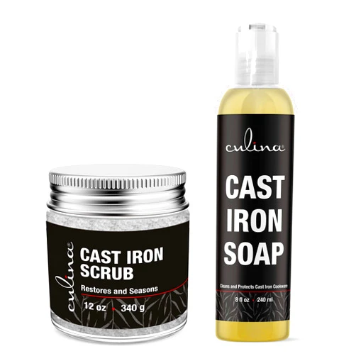 Culina Cast Iron Cleaning Set: Restoring Scrub & Cleaning Soap | Best for Cleaning Care, Washing & Restoring | 100% Plant-Based | for Cast Iron Cookware, Skillets, Pans & Grills!