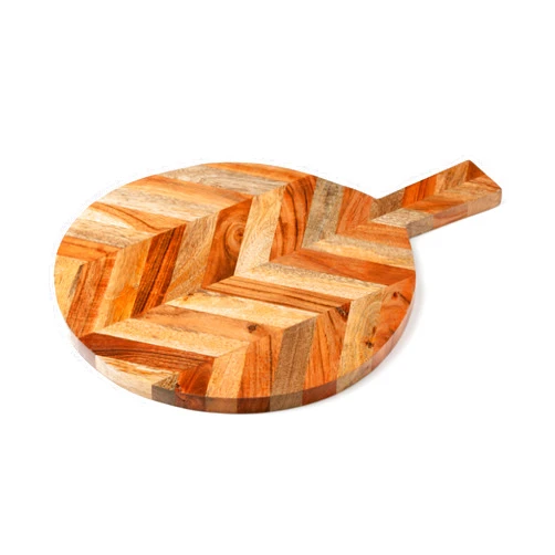 WEBHUSHI Wood Cutting Board and Chopping Board with Handle for Meat, Cheese Board, Vegetables, Bread, and Charcuterie - Decorative Round Wooden Serving Board for Kitchen and Dining Room, Large 16” x 12”