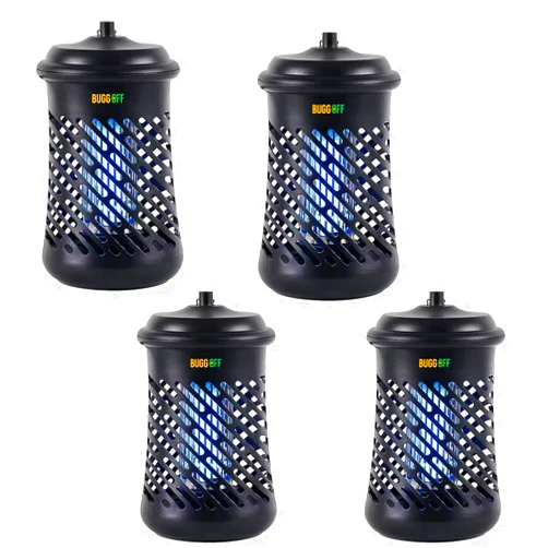 BUGG OFF BUGGOFF Outdoor Electric Bug Zapper, 800 SQFT Coverage, 3500 Volts of Power, 20 Watts, Kills Mosquitos Gnats, Flys & More. Damp Rated, Unique 360 Degree Design, 5 Year Warranty, (4 Pack)