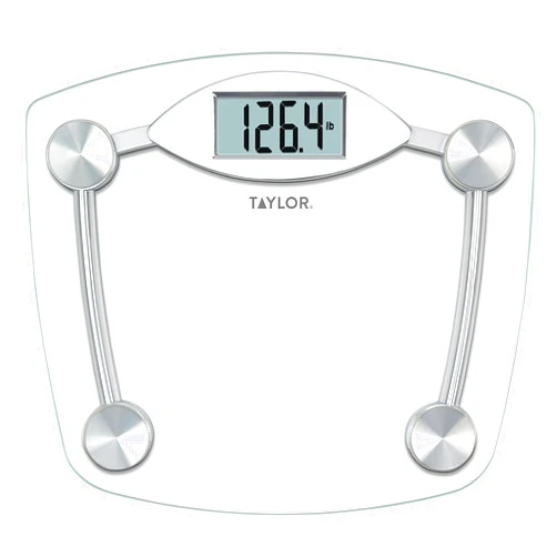 Taylor Digital Bathroom Scale, Highly Accurate Body Weight Scale, Instant On and Off, 400 lb, Sturdy Clear Glass with Chrome Finish Base
