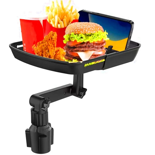 Kelofam Larger Cup Holder Tray, 10 inch Car Food Tray for Eating, Detachable 3 in 1 Car Cup Holder Expander and 360° Rotating Car Cup Holder Tray Table with Phone Holder, Road Trip Essentials