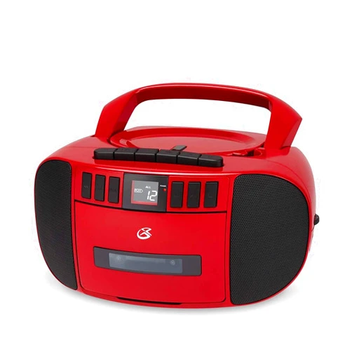 GPX BCA209R Portable Am/FM Boombox with CD and Cassette Player, RED