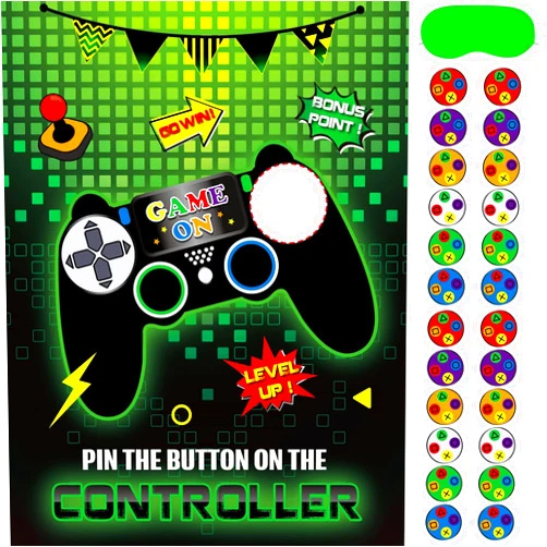 WERNNSAI Pin The Button on The Video Game Party Game - Video Game Party Supplies for Boy Kids 21