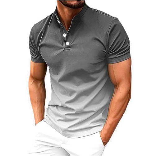 Generic Henley Shirts for Men Short Sleeve Gradient T-Shirt with 3 Buttons Summer Casual Basic Tees Fashion Stand Collar Tops