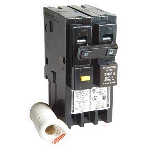 Square D Circuit Breaker & Ground Fault Interrupter, Plug In, HOM250GFI, 2 Pole, 50A