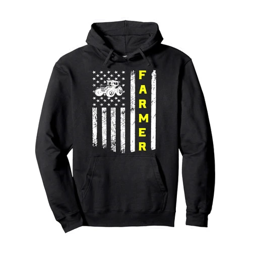 Victory Thru Vision Farmer USA Flag Patriotic Farm Tractors Farming Tee Pullover Hoodie