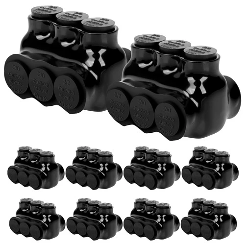 Highfound 10Pcs Insulated Wire Connectors Black Multi Cable Connector 3 Wire Port Splice Connector Multi Tap Connector Dual Sided Entry Cable Splicers Electrical Power Wire Terminal Connector (2/0-6 Wire Range)