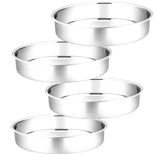 P&P CHEF Cake Pan Set of 4, Stainless Steel Baking Round Cake Pans Tins Bakeware for Birthday Wedding, Leak-proof & Easy Clean, Mirror Finish & Easy Releasing, 11 Inch