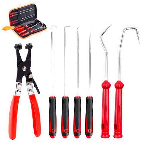 Swpeet 7Pcs Hose Clamp Pliers Set, Including Car Water Pipe Locking Pliers Hose Clamp Plier with 6Pcs Hose Removal Hook Set Perfect for Hose Installations of Low Radiators