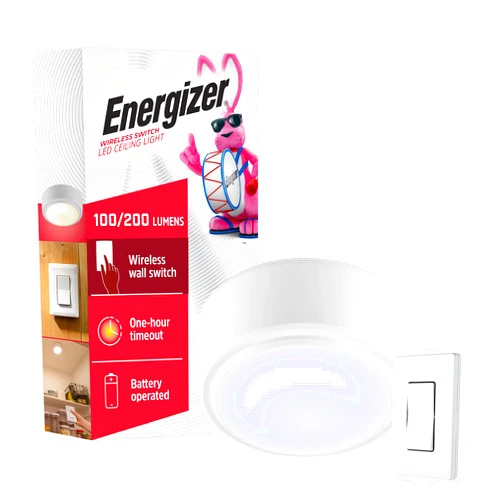 Energizer LED Ceiling Light Fixture, Battery Operated, Wireless Wall Switch Remote, 200 Lumens, Ceiling Light No Electricity, Perfect for Closets, Laundry Room, Garage, and More, 47485-T2