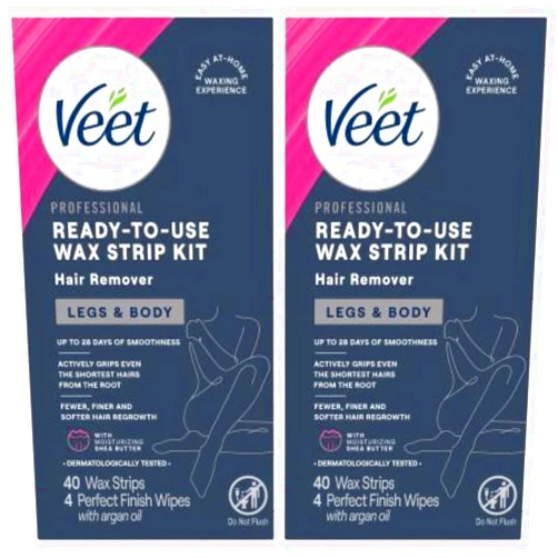 Veet Leg and Body Hair Remover Cold Wax Strips, 40 ct (Pack of 2)