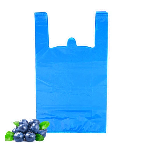 LazyMe T-Shirt Carry-Out Bags Plastic Grocery Bags with Handles Shopping Bags in Bulk Restaurant Bags, Standard Supermarket Size,12 x 20 inch (50 Pcs, Blue)