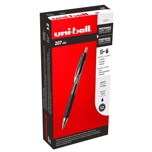 Sanford uni-ball 61255 Signo Gel 207 Roller Ball Retractable Gel Pen Black Ink Micro Fine Dozen