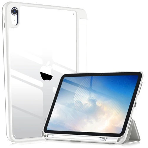Wenlaty Case Compatible with iPad 10th Generation 2022 10.9 Inch with Pencil Holder, Slim Protective Cover with Clear Back Shell for iPad 10th Gen A2696 A2757 A2777, Auto Wake/Sleep, Gray