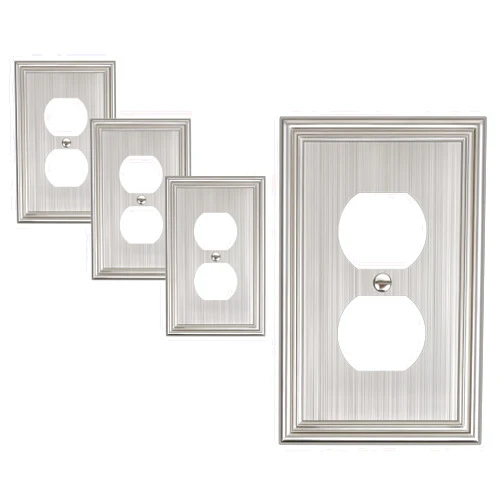 Treewell 4-Pack Duplex Outlet Cover, Durable Solid Zinc Alloy Decorative Switch Plates and Outlet Covers, Brushed Nickel Wall Plates for Electrical Outlet, 1 Gang Receptacle Cover, Corrosion Resistant