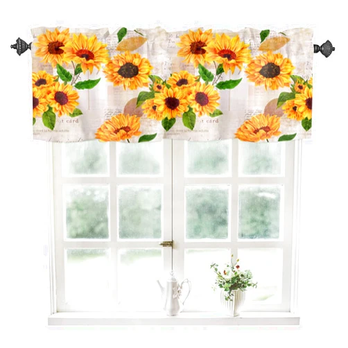 Azvizanmo Sunflower Window Valance Vintage Style Ornament with Flowers Agriculture Nature Botanical Inspiration Farmhouse Curtain Valance for Kitchen Bedroom Bathroom Decor with Rod Pocket, 54