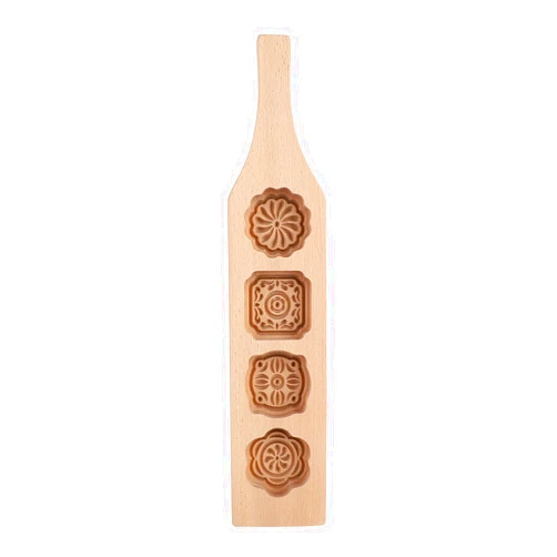 ELINP Mooncake molds - Moon Cake molds Wood Pastry molds Making Mung Bean Cake Ice Skin Baking Tools (No. 1 flower four-piece mold)