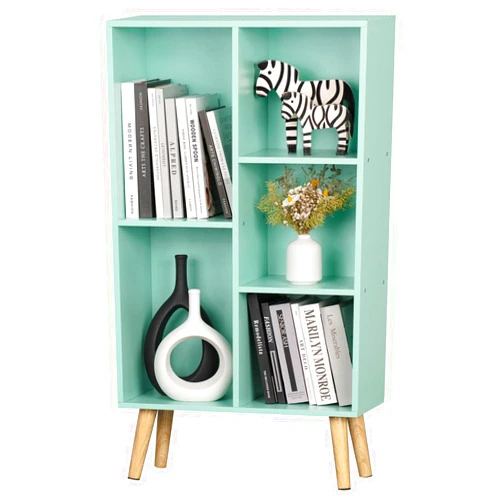 LEYAOYAO 5 Cube Bookshelf 3-Tier Bookcase with Legs,Mint Green Kids Book Shelf Cute Storage Organizer,Free Standing Open Toy Shelves Wood Bookshelves,Display Bookcases for Bedroom,Living Room,Nursery