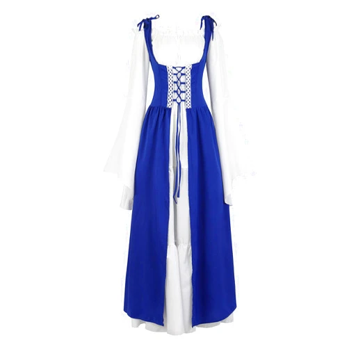 Lehauya Womens Renaissance Costume Medieval Irish Over Dress and Trumpet Sleeves Chemise Boho Set