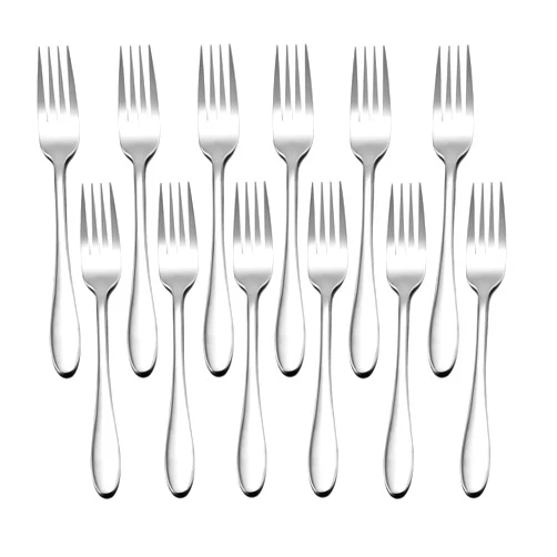 E-far 12-Piece Salad Forks, Stainless Steel 6.7 Inches Stainless Steel Fork Set for Home Kitchen Restaurant, Mirror Finish, Dishwasher Safe