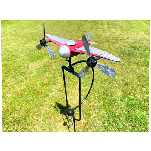 Generic Kinetic Metal Double Propeller Airplane Yard Stake Wind Spinner Rocker Rocking Whirly-Gig Garden Art