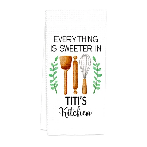 FIicy Titi Gifts Kitchen Towels, Gifts for Titis Aunt Auntie Aunty Decorative Dish Towels, Titis Gift from Nephew Niece Hand Towel for Kitchen, Everything is Sweeter in Titi’s Kitchen Decor(16x24 in)