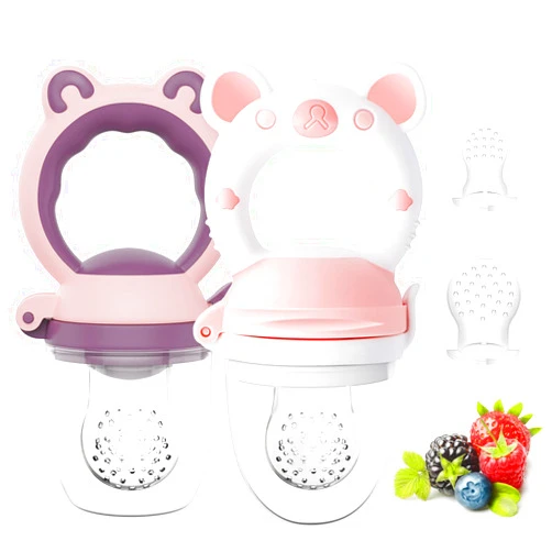 HAOBAOBEI Baby Solids/Frozen Fruit Feeder Pacifier, Infant Teether Toy 4M+, BPA-Free Silicone Pouch & Nipple, Safely Introduce Solids, Teething Relief, 2-Pack