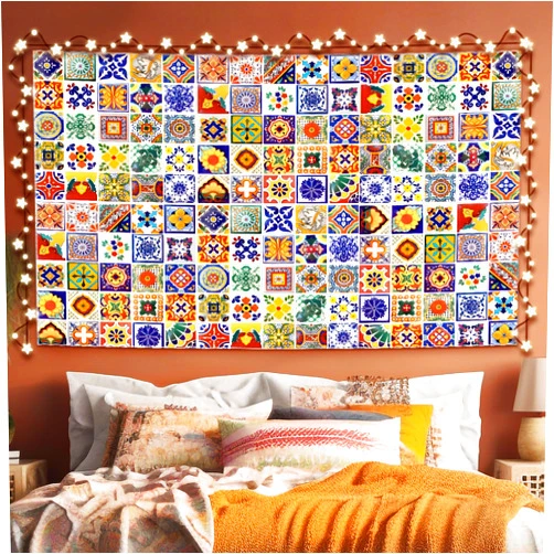 SmoothNovelty Talavera Mexican Tapestry Vintage Wall Hanging Classic Marble Tile Patterns Tapestry Bedroom Decor Kit Artist Home Decoration for Living Room Bedroom Bathroom Kitchen Dorm Apartment, 60 x 40