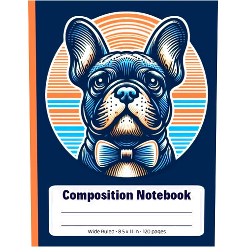 Moonlight & reverie press French Bulldog Wide Ruled Paper Composition Notebook: Retro Pop Art Bow Tie Frenchie Vintage Cute Diary Journal Notebook 8.5x11 inch with 120 Lined Page
