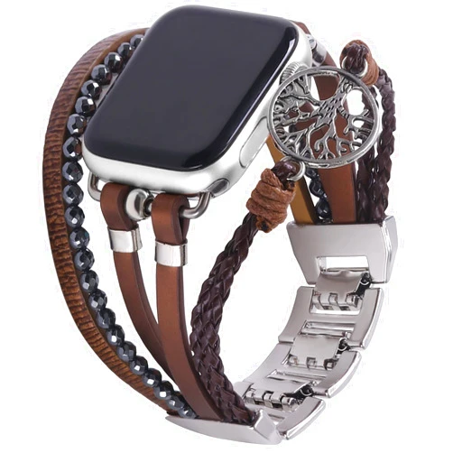 NEWLOTSE Posh Leather Bands Compatible with Apple Watch Bands 38mm 40mm 41mm for Men Women，Boho Men Bracelet Jewelry Warp Strap for iwatch Series SE 7 6 5 4 3 2 1
