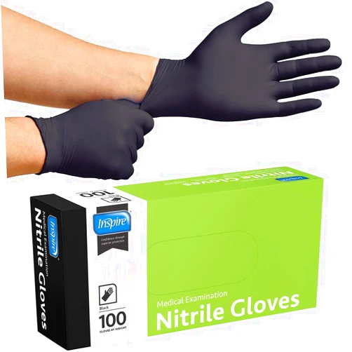 Inspire Black Nitrile Disposable Gloves | 4.5 Nitrile Disposable Safety Medical Cooking Cleaning Gloves