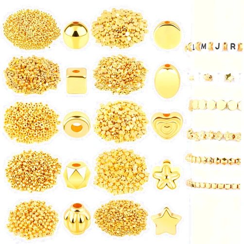 DECYOOL 1500Pcs 10 Styles Gold Spacer Beads Assorted Jewelry Making Loose Beads for DIY Bracelet Necklace Earring Craft Making