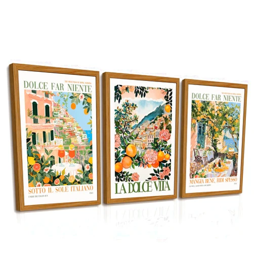 Tanmart Italy Amalfi Coast Wall Art Decor Vintage Italian City Canvas Painting Italy Travel Landscape Poster Mediterranean Pictures Food Lemon Prints Beach Artwork for Kitchen Living Room 12x16 Inch Unframed