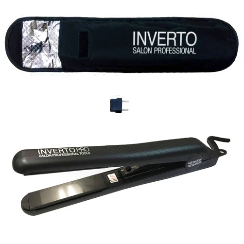 INVERTO PRO Flat Iron Hair Straightener for Travel & Brazilian Keratin Hair Treatment Black High Gloss Professional Grade Ceramic Plates 1