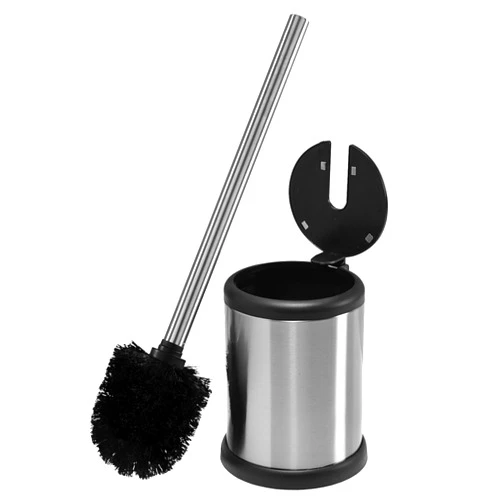 Bath Bliss Toilet Brush and Holder | Self Closing Lid | 360 Degree Brush Head | Bathroom Cleaning | Compact Size | Storage and Organization | Stainless Steel