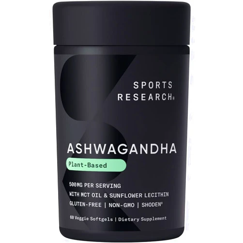 Sports Research® Ashwagandha Softgels with Coconut MCT Oil - Natural Adaptogen Made with Shoden® Ashwa for Relaxation, Calm & Sleep Support - Gluten Free & Vegan Friendly - 60 Count
