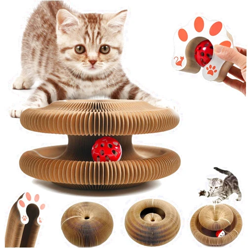 Kcyuowq Kitty Curlz, Kitty Curlz Cat Toy - Magic Organ Cat Scratching Board, Snufflepaw Accordion for Cats, Interactive Scratch Pad, Foldable Accordion Cats Toy, Recyclable Cat Scratcher with Ball (1Pcs)
