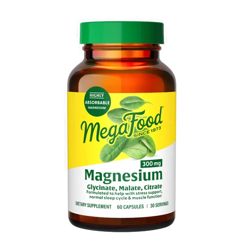 MegaFood Magnesium 300 mg - Highly absorbable blend of Magnesium Glycinate, Magnesium Citrate & Magnesium Malate to Help Support Heart, Nerve Health and Relaxation - 60 Capsules (30 Servings)