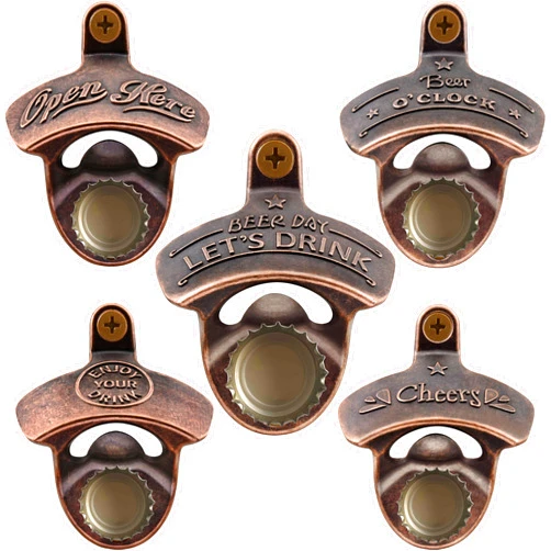 HAIICEN 5 PCS Magnetic Bottle Opener Wall Mounted Antique Rustic Copper Beer Opener for Garage Kitchen Home Bar