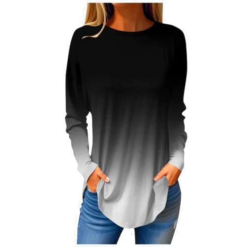 Eguiwyn Casual Tops for Women Long Sleeve Crew Neck Blouse Fall Plus Size T Shirt Winter Solid Color Tunic Sweatshirts Loose