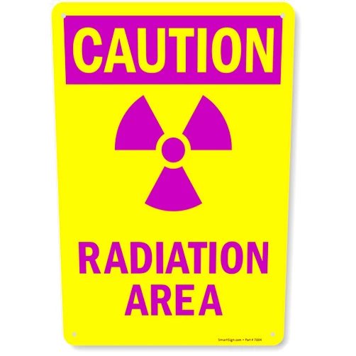 SmartSign 10 x 14 inch “Caution - Radiation Area” OSHA Sign with Symbol, Digital Printing, 55 mil HDPE Plastic, Purple and Yellow