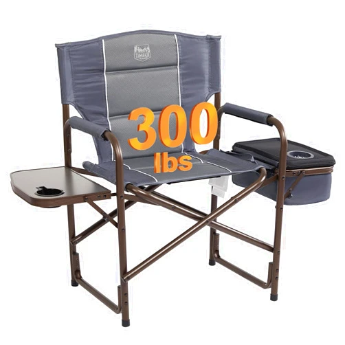 TIMBER RIDGE Lightweight Camping Chair, Portable Laurel Director's Chair with Foldable Side Table, Cooler Bag & Mesh Pocket, Compact Outdoor Folding Lawn Chair, Supports 300lbs, Grey