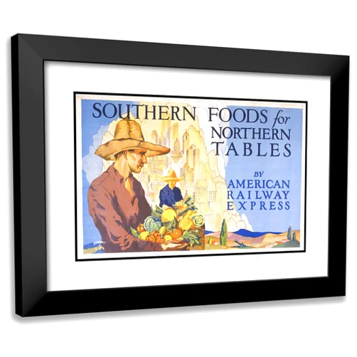 ArtDirect Robert Edward Lee 24x17 Black Modern Frame and Double Matted Museum Art Print Titled - Southern Foods for Northern Tables by American Railway Express (1927)