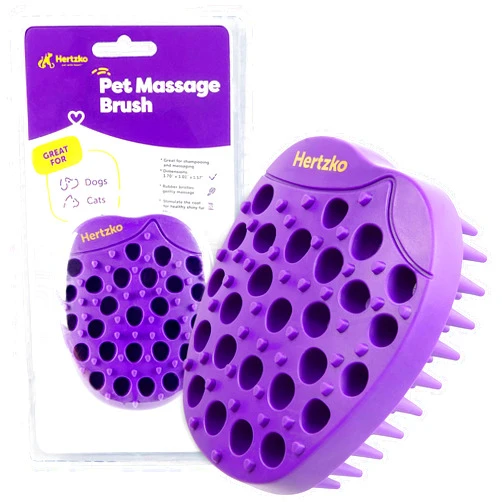 Hertzko Pet Bath & Massage Brush - Grooming Comb for Shampooing & Massaging Dogs, Cats, Small Animals w/Short or Long Hair - Long Tapered Bristles, Gently Removes Loose, Shed Fur, Bath Brush Cats (No Handle)
