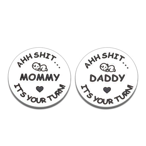 XPENMULBOJA New Baby Gift for Dad Mom Decision Coins Funny New Parents Pregnancy Gift for First Time Daddy Mummy to be Christmas Birthday Baby Shower Father's Mother's Day Coin for Husband Wife Double-Sided