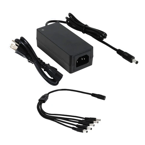 J-Tech Digital 12V 5A Power Supply AC 100-240V to DC 12V 5A 60W Power Adapter with 5.5x2.5mm DC Plug, Includes 5 Way Power Splitter Cable [JTD-PS5A]